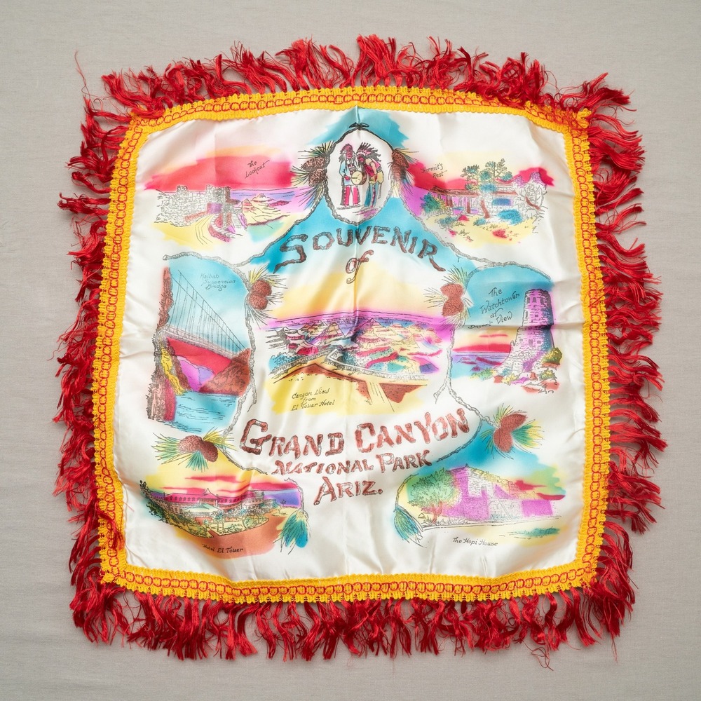 Vintage 1940s Souvenir Grand Canyon Arizona State Silk Souvenir Pillow Case Sham